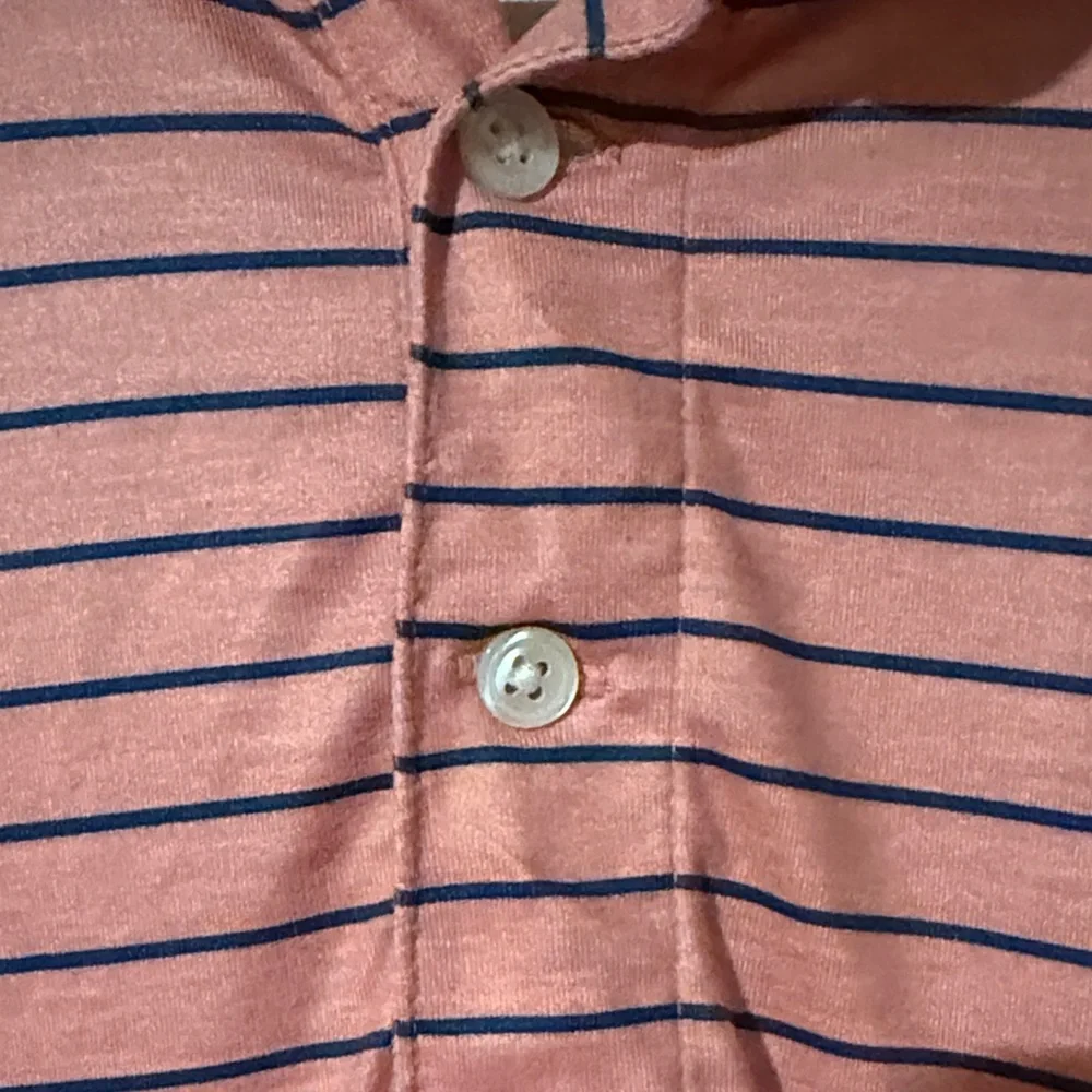 J. Crew Performance Coral and Navy Striped Polo Shirt